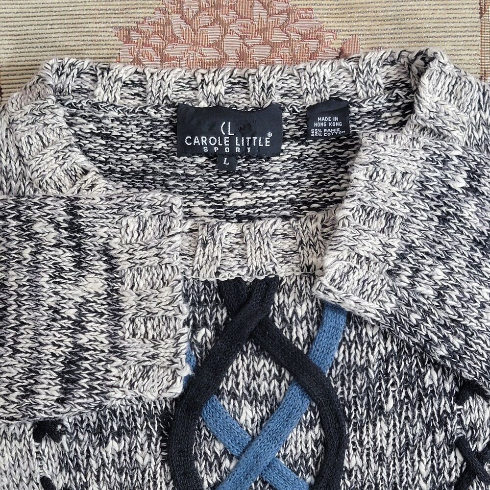 Carole Little Sweater Womens Large Heathered Black White Geometric 3/4 Sleeve - Picture 9 of 11